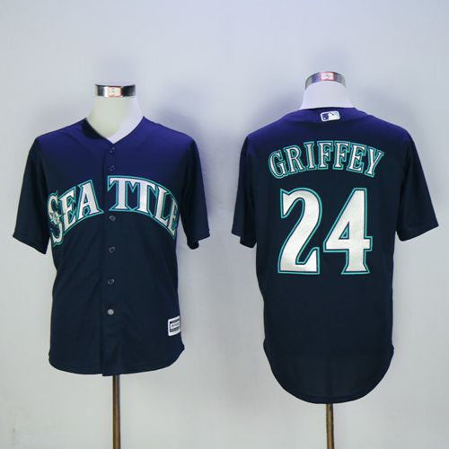 Mariners #24 Ken Griffey Navy blue New Cool Base 2016 Hall Of Fame Patch Stitched MLB Jersey